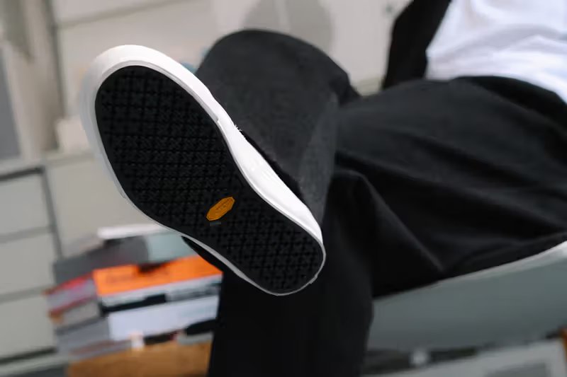 HAVEN x OTW by Vans Authentic 44 Vibram in black, showing minimalist monochrome upper and Vibram sole tooling - detail view 3