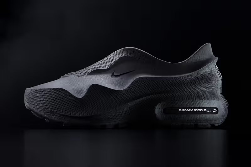 Nike AirMax 1000.2 in Black/Black colorway, featuring refined 3D-printed lug design and updated silhouette - detail view 4