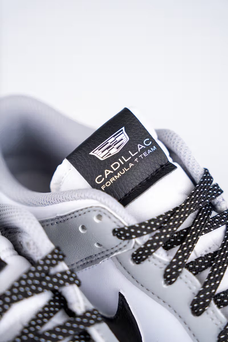 Nike Dunk Low in black and white with Stars and Stripes detailing, created for Cadillac Formula 1 Team - detail view 3