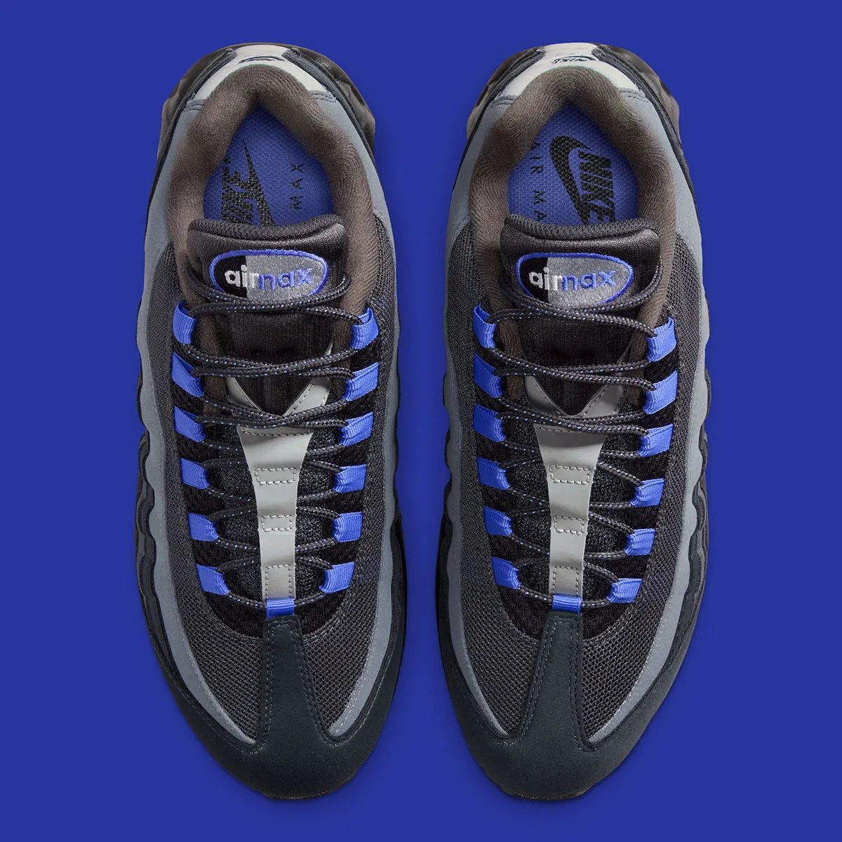 Nike Air Max 95 Sapphire in lateral profile view showing the distinctive dual-bubble Air Max unit and jewel-tone upper construction - detail view 3