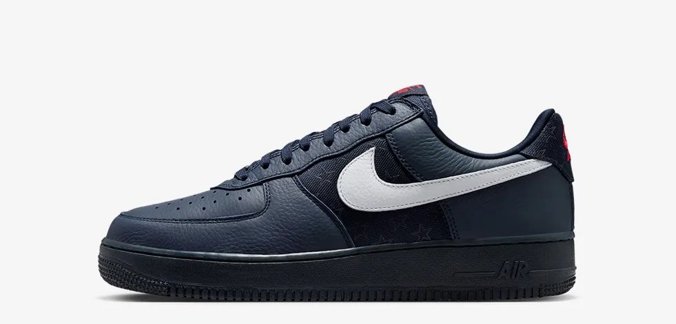 Nike Air Force 1 Low USA in navy leather with star-patterned canvas panels, part of the summer football collection - detail view 2