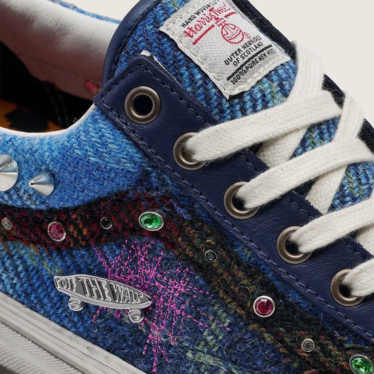 Vans Harris Tweed collection featuring Old Skool, Classic Slip-On, and Loafer 53 with Scottish tweed material and distressed embellishments - detail view 4