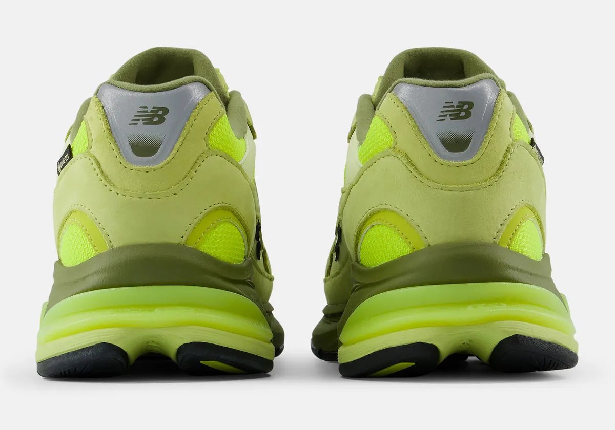 New Balance 2010 GORE-TEX 'Neon Green' featuring neon green mesh upper, sage green nubuck overlays, and reflective accents - detail view 5