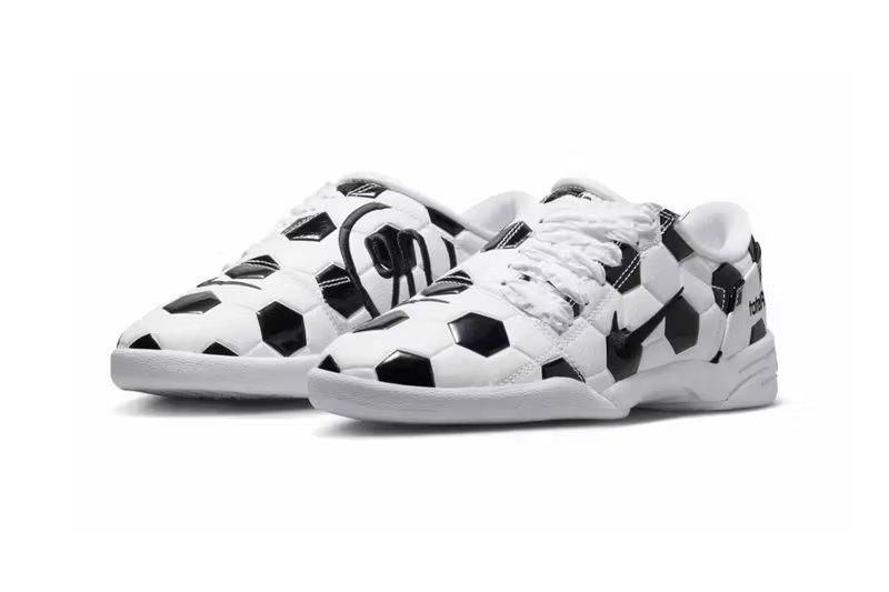 Nike Total 90 'White/Black' sneaker with hexagonal quilted leather upper and asymmetrical lacing, shown in full profile view - detail view 2