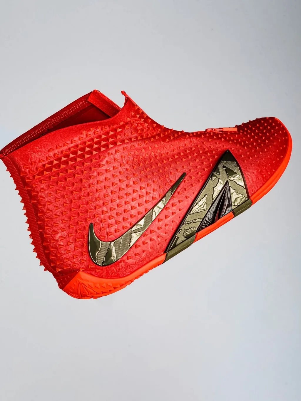 Nike Ja 4 High in Bright Crimson colorway, showing the full high-top silhouette with prominent crimson upper