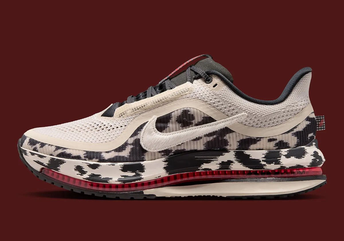 Nike Pegasus Premium in cow print with Sail pony hair Swoosh and University Red Zoom Air unit - detail view 1
