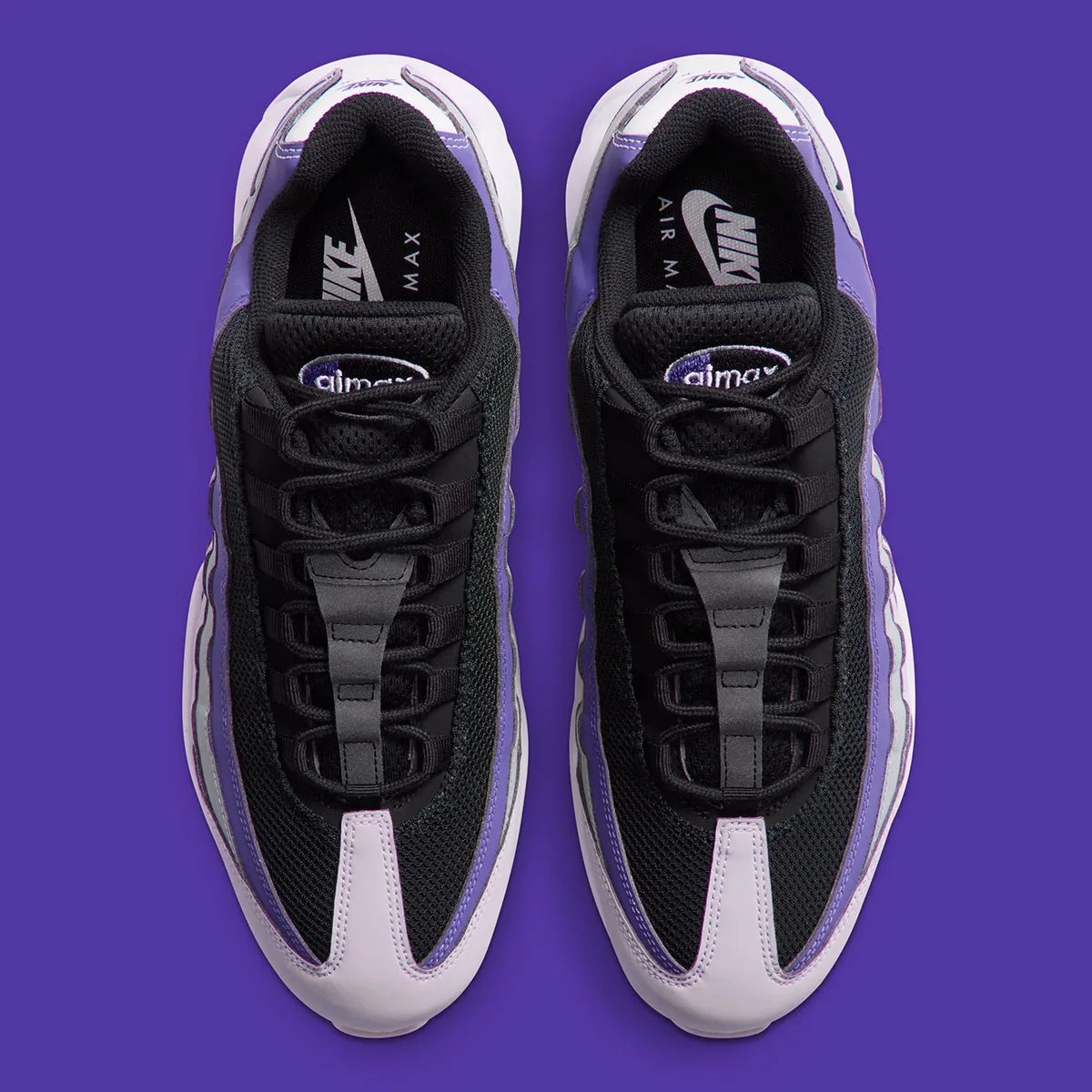 Nike Air Max 95 Golf Dark Iris with grey gradient upper, black midline mesh, and purple collar stripe accent - detail view 3