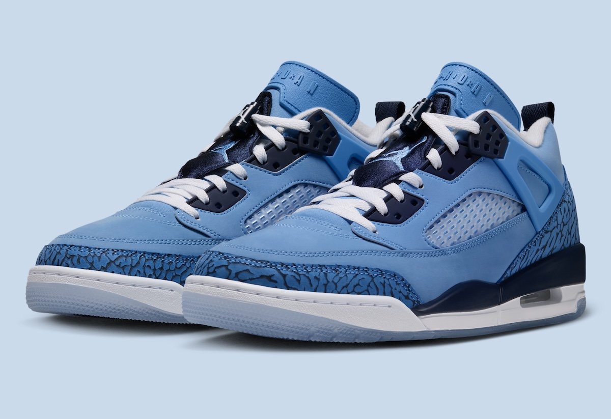 Jordan Spizike Low in University Blue nubuck with Midnight Navy accents and blue elephant print detail - detail view 2