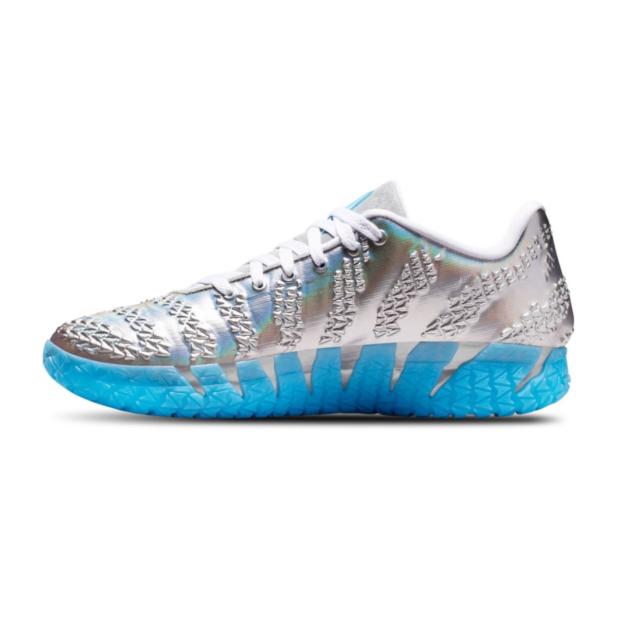 Nike Ja 3 x Jurassic Park Metallic Silver colorway featuring dinosaur-inspired design elements on Ja Morant's signature basketball shoe - detail view 2