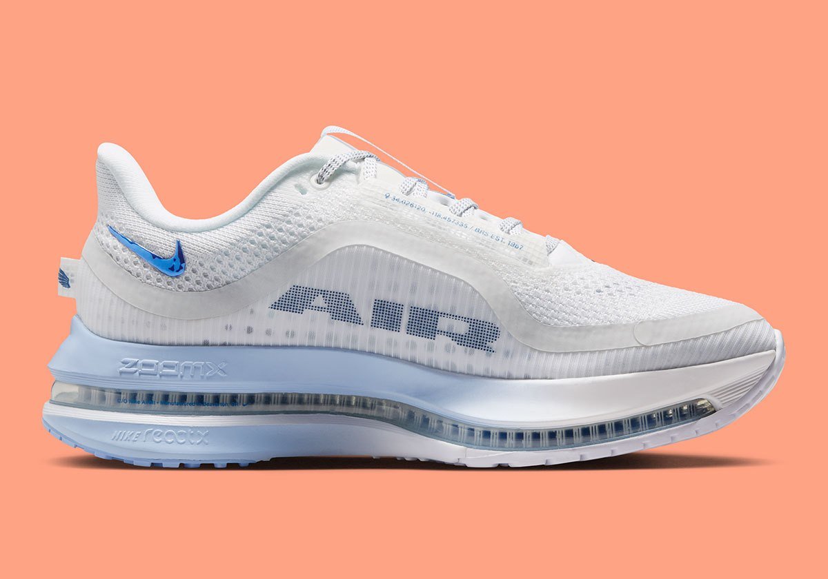 Nike Pegasus Premium White/Aluminum women's running shoe with gradient midsole and royal blue Swoosh - detail view 2