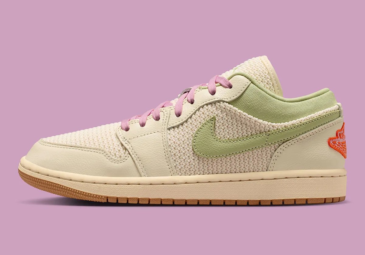 Nike Air Jordan 1 Low with knitted textile upper construction in neutral colorway - detail view 1