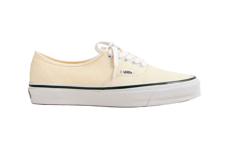 J.Crew x Vans Premium Authentic in Classic White with dark green side stripe and waffle-rubber outsole - detail view 2