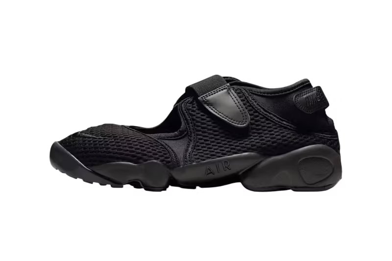 Nike Air Rift Mesh in Black/White/Black colorway, showing split-toe construction and mesh upper material - detail view 3