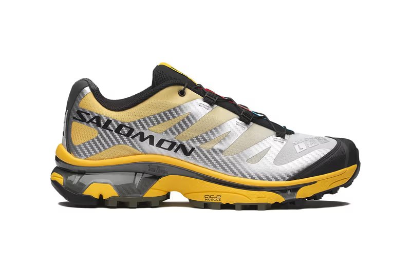 Salomon XT-4 OG Race Flag Pack in Lemon, Transcend Blue, and Fiery Red colorways with metallic silver base - detail view 1