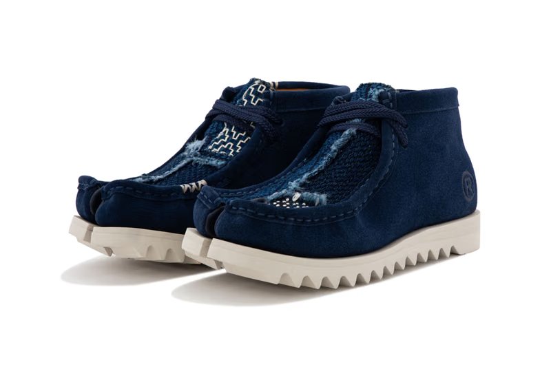 BAPE MANHUNT Tabi split-toe sneaker in indigo blue with sashiko stitching detail - detail view 1
