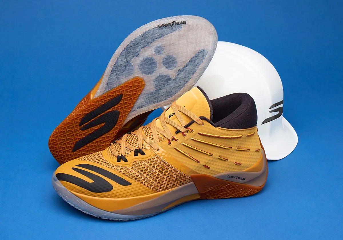 Skechers SKX Reign 'Foreman' player exclusive for OG Anunoby in wheat Timberland-inspired colorway with yellow and red heel cables - detail view 2