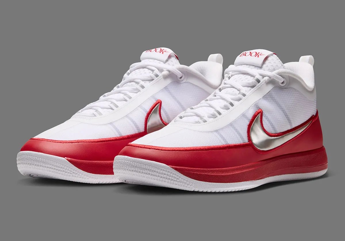 Nike Book 2 Team Bank in University Red, featuring fiery mudguard and mesh backing with silver Swoosh in homage to Tinker Hatfield's Air Max 1 design