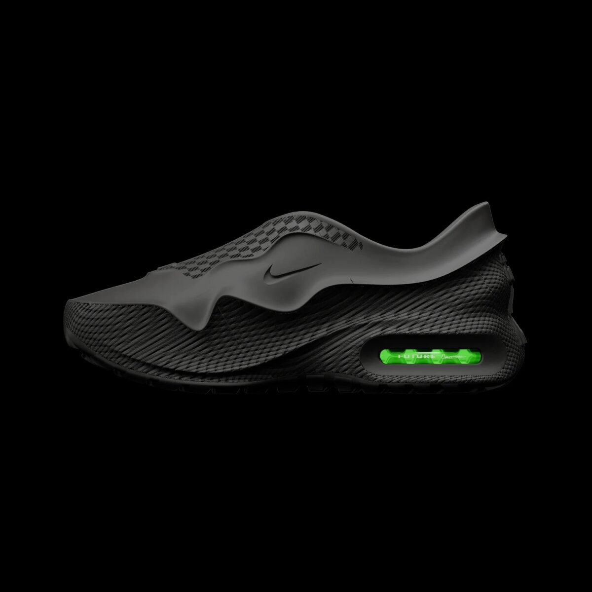 Nike Air Max 1000 in Black with Volt accents, side profile view showing updated Air Max 1 silhouette - detail view 3