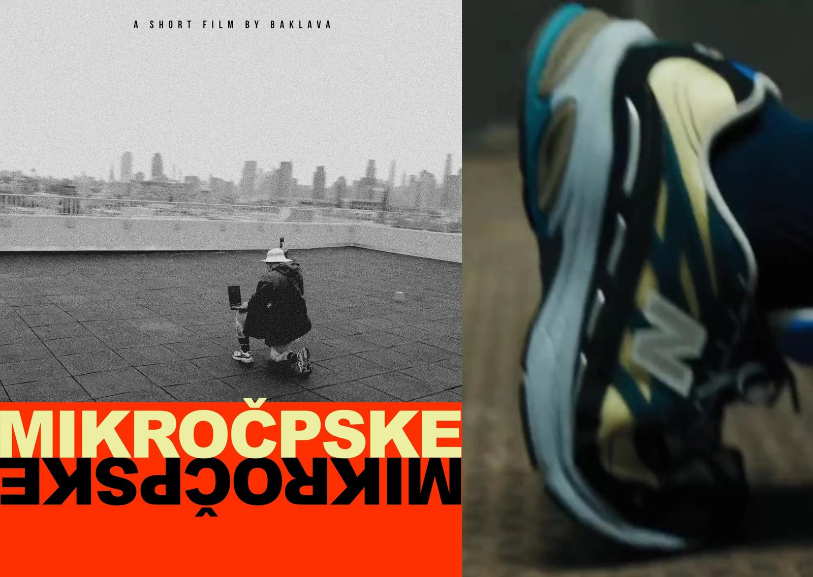 Action Bronson wearing the New Balance 2811 Baklava colorway during film trailer preview, featuring pale yellow mesh, dark blue uppers, and multi-tonal midsole - detail view 1
