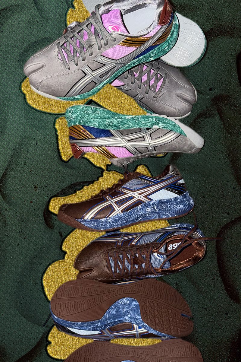 Kiko Kostadinov x ASICS LYASA FF II Tabi sneaker in Clay Grey/Jasper Green colorway, featuring split-toe tabi profile with brogue-inspired forefoot and trail-shoe heel construction - detail view 2
