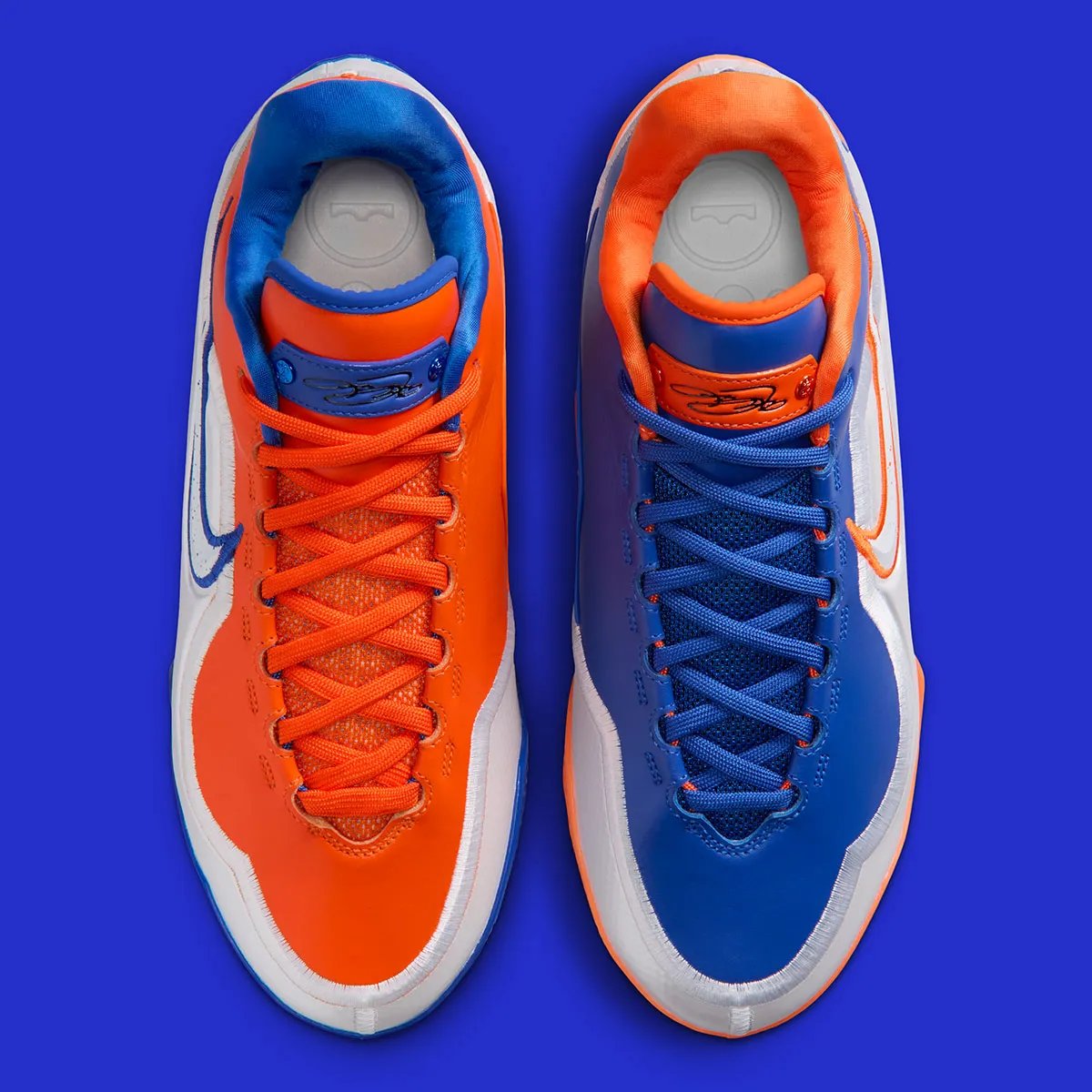 Nike LeBron 23 Hardwood Classic in bright orange and royal blue, inspired by Cleveland Cavaliers throwback uniforms from the late 1980s and early 1990s - detail view 3