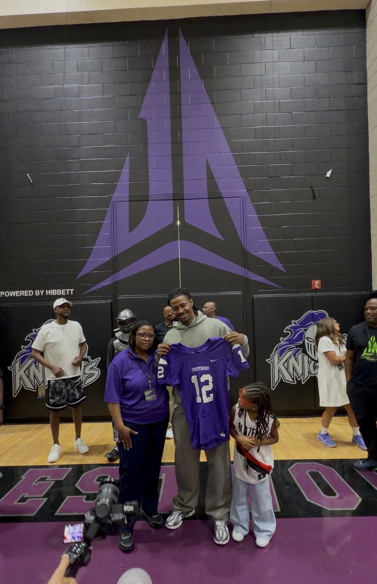 Ja Morant and his daughter Kaari unveil a Nike Ja logo at Crestwood High School during the Nike Ja 4 Dark Mode and Ja Twelve Time launch weekend in Sumter, South Carolina - detail view 5