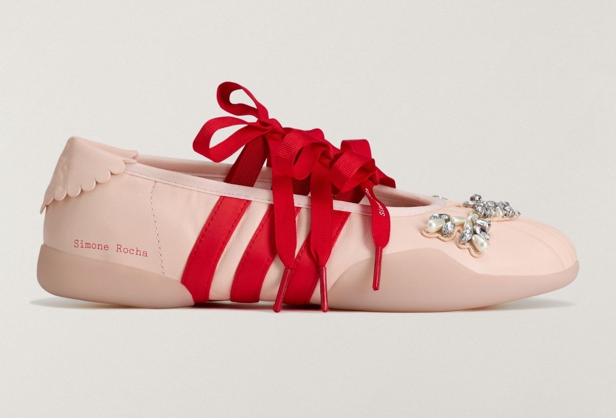 Simone Rocha x adidas Originals collection featuring reimagined Japan, Taekwondo Ballerina, and Climacool silhouettes with pearls, ribbons, and jeweled details - detail view 3