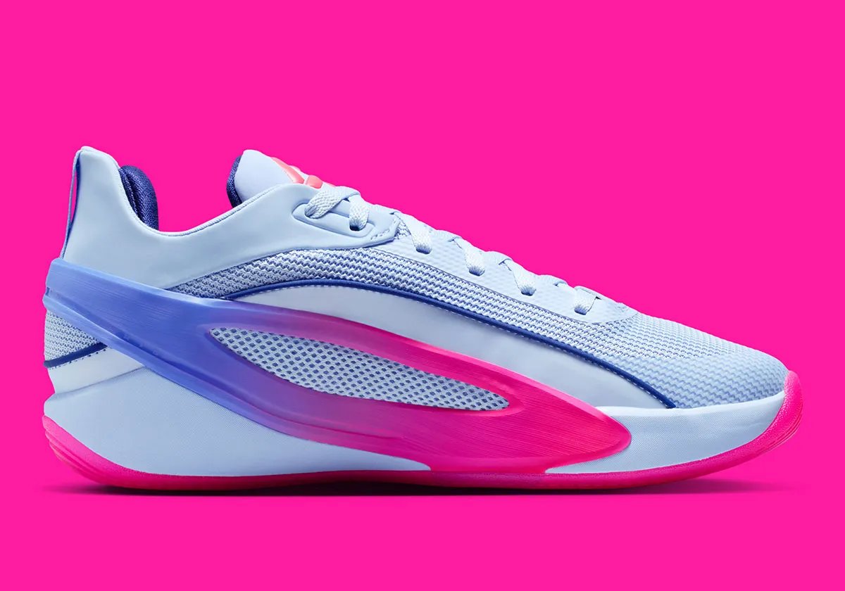 Jordan Luka 5 basketball shoe in Light Marine colorway, displaying the side profile and design details of Luka Doncic's signature Nike model - detail view 2