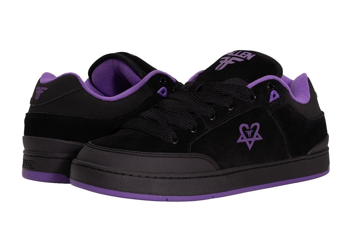 Bam Margera x Fallen Footwear collaboration featuring black and purple Corsair, Heritage, and Bomber silhouettes with Heartagram logo detailing - detail view 5