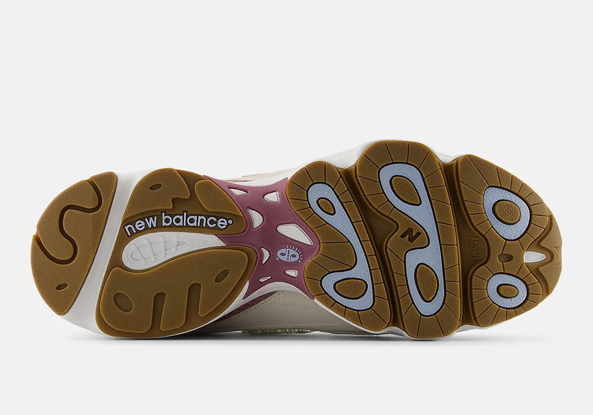 New Balance 1000 Timberwolf colorway featuring muted greige tones with Rosewood accents - detail view 4
