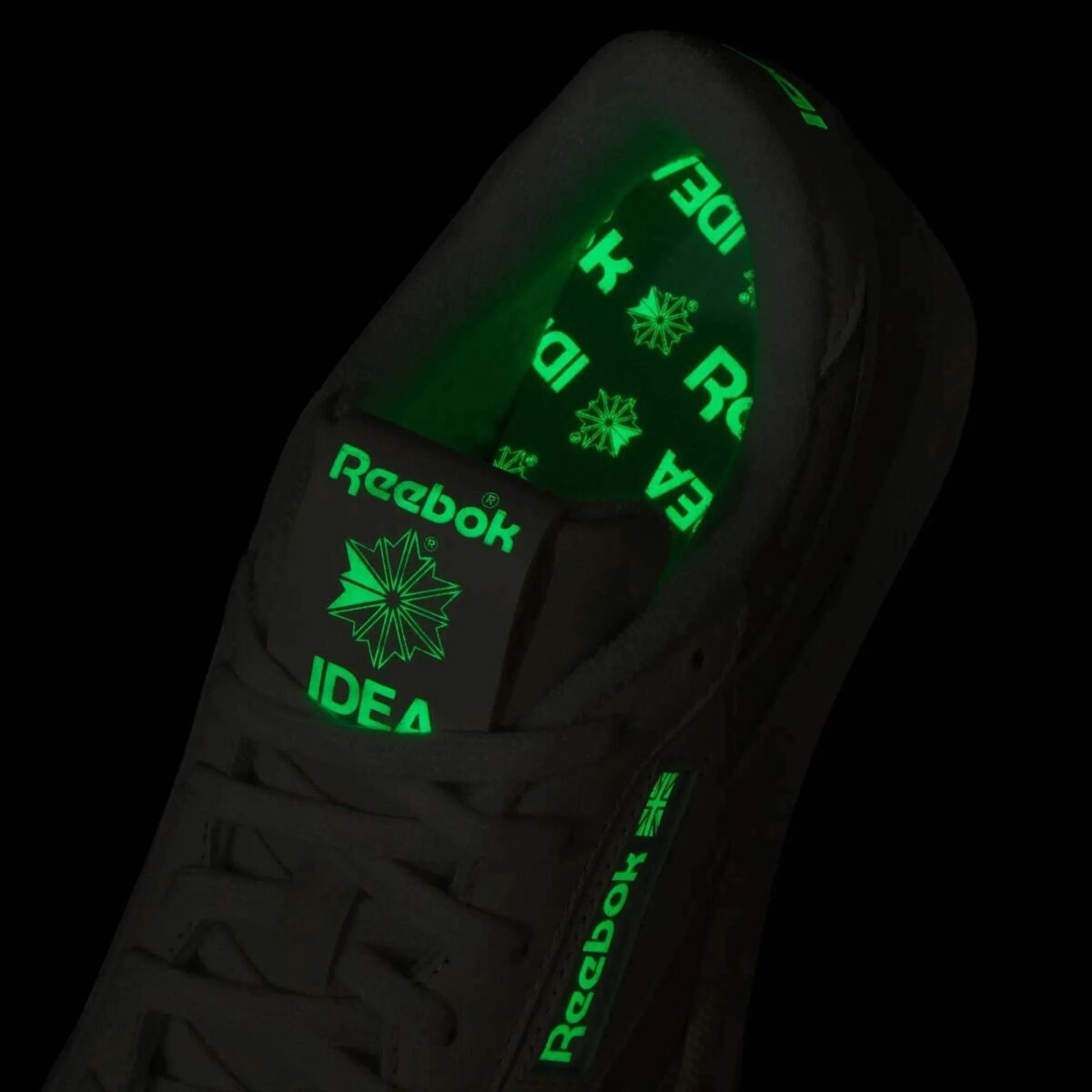 IDEA x Reebok Club C 85 'They Go In The Dark' white leather sneaker, side profile view showing classic court silhouette and tonal design - detail view 2