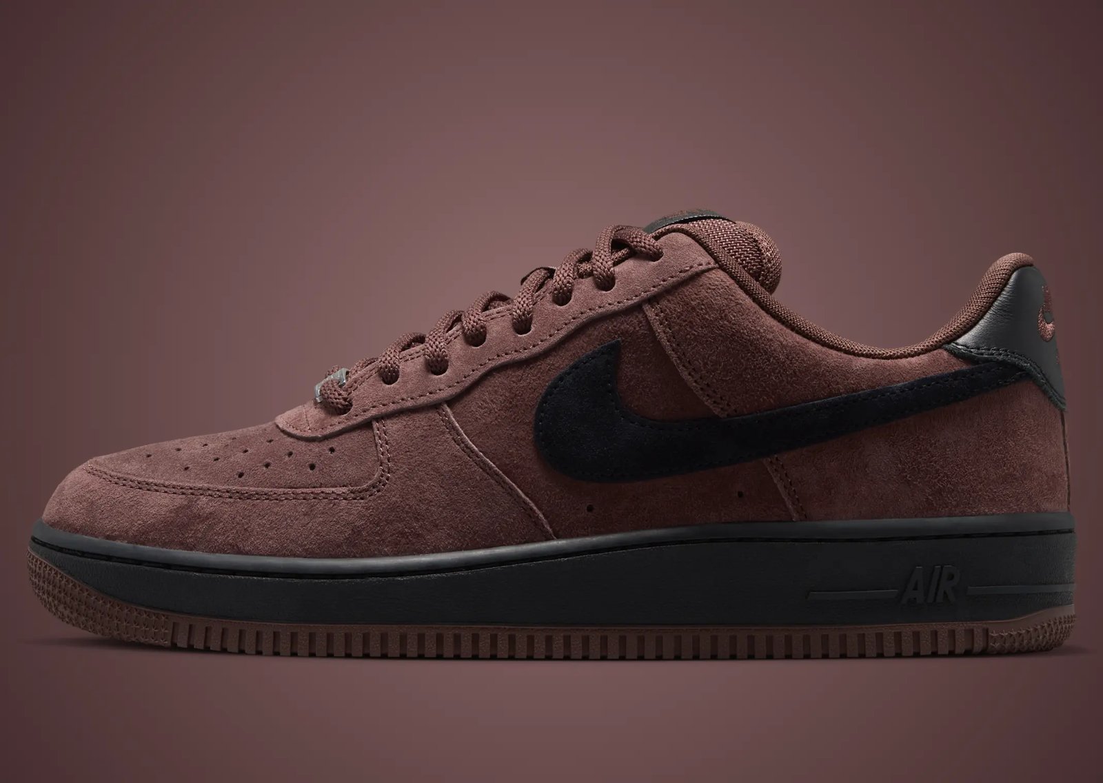 Nike SB Air Force 1 Low Light Chocolate brown suede with black Swoosh and heel tab detail - detail view 2