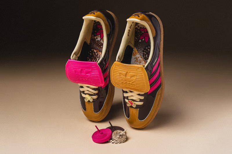 adidas x Asphalt Samba Cannoli in wheat, chocolate brown, and pink colorway with customizable Velcro tongue and lace options - detail view 3