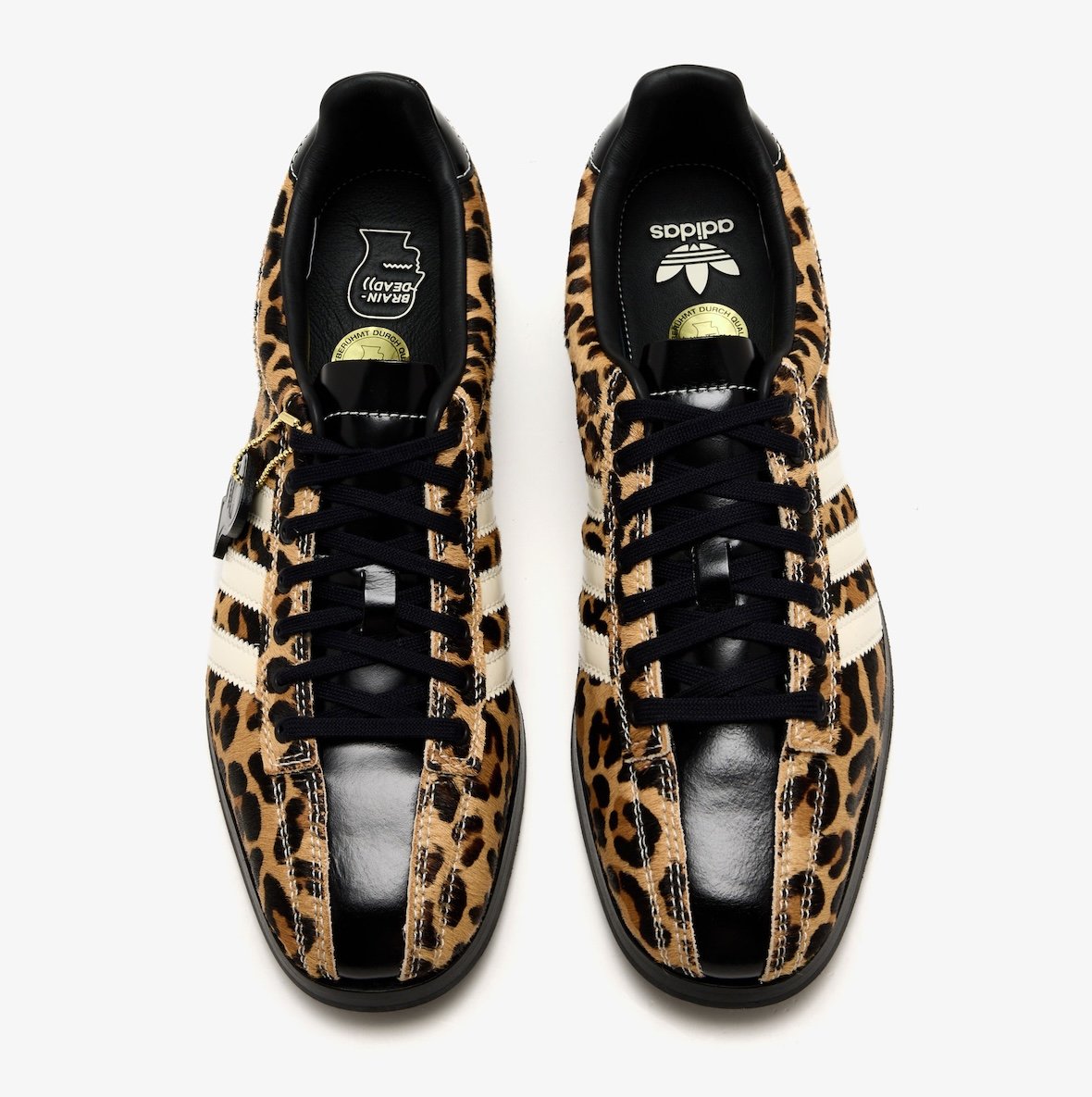 Brain Dead x adidas Samba Bowling in Cheetah black and orange colorway, platform sole terrace silhouette - detail view 3