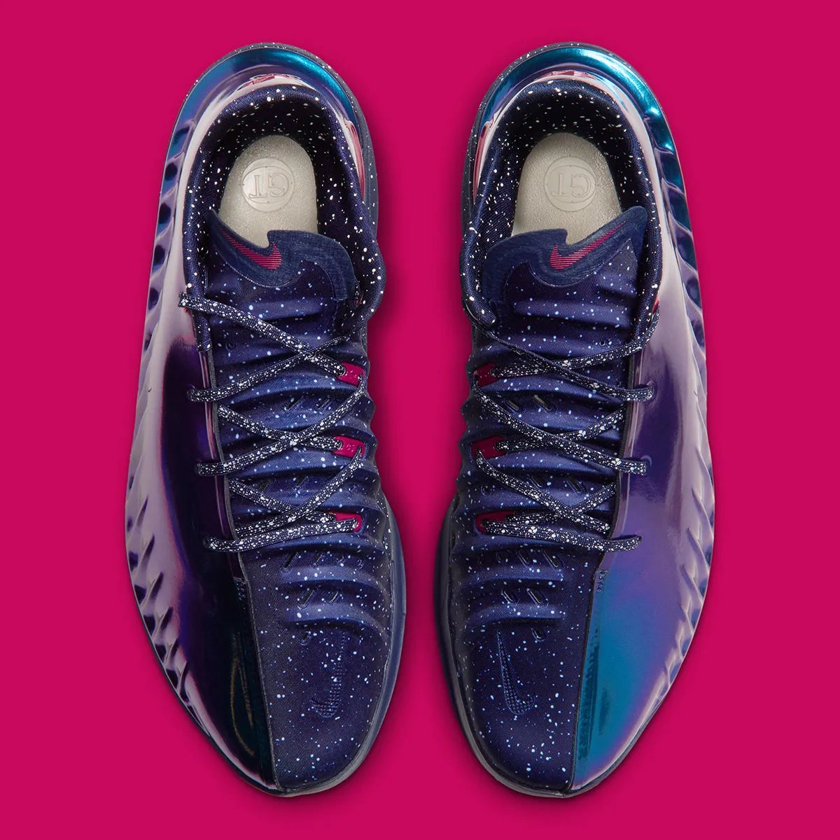 Nike GT Cut 4 Cade Cunningham in starry blue and purple lenticular colorway with galaxy-pattern detailing on collar and laces - detail view 3