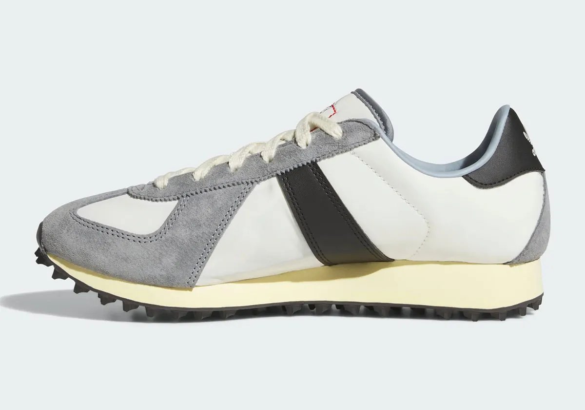adidas BW Run retro hybrid sneaker in grey and white colorway, blending GAT military trainer paneling with 1970s runner silhouette - detail view 3