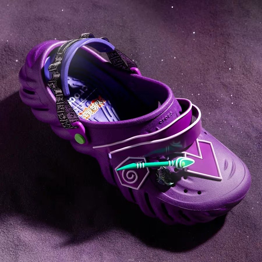 Yu-Gi-Oh! x Crocs Echo Clog in Dark Magician multicolor colorway, style code 213591-90H, releasing September 10, 2026 - detail view 1