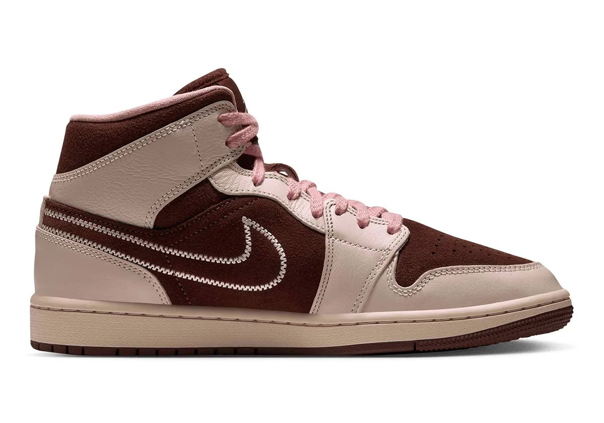 Nike Air Jordan 1 Mid in Neapolitan colorway with embroidered Swoosh detail - detail view 2
