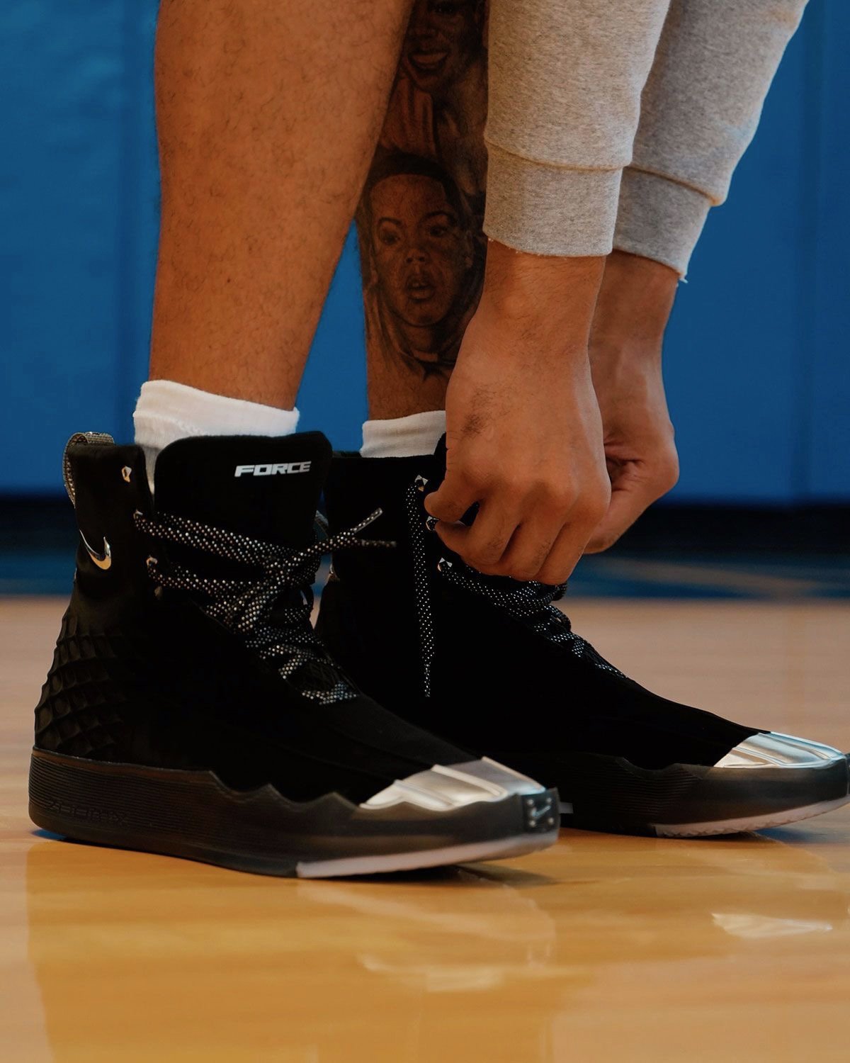 Nike GT Force high-top basketball shoe in unreleased colorway, featuring molded toe cap and prominent zig-zag midsole design - detail view 2
