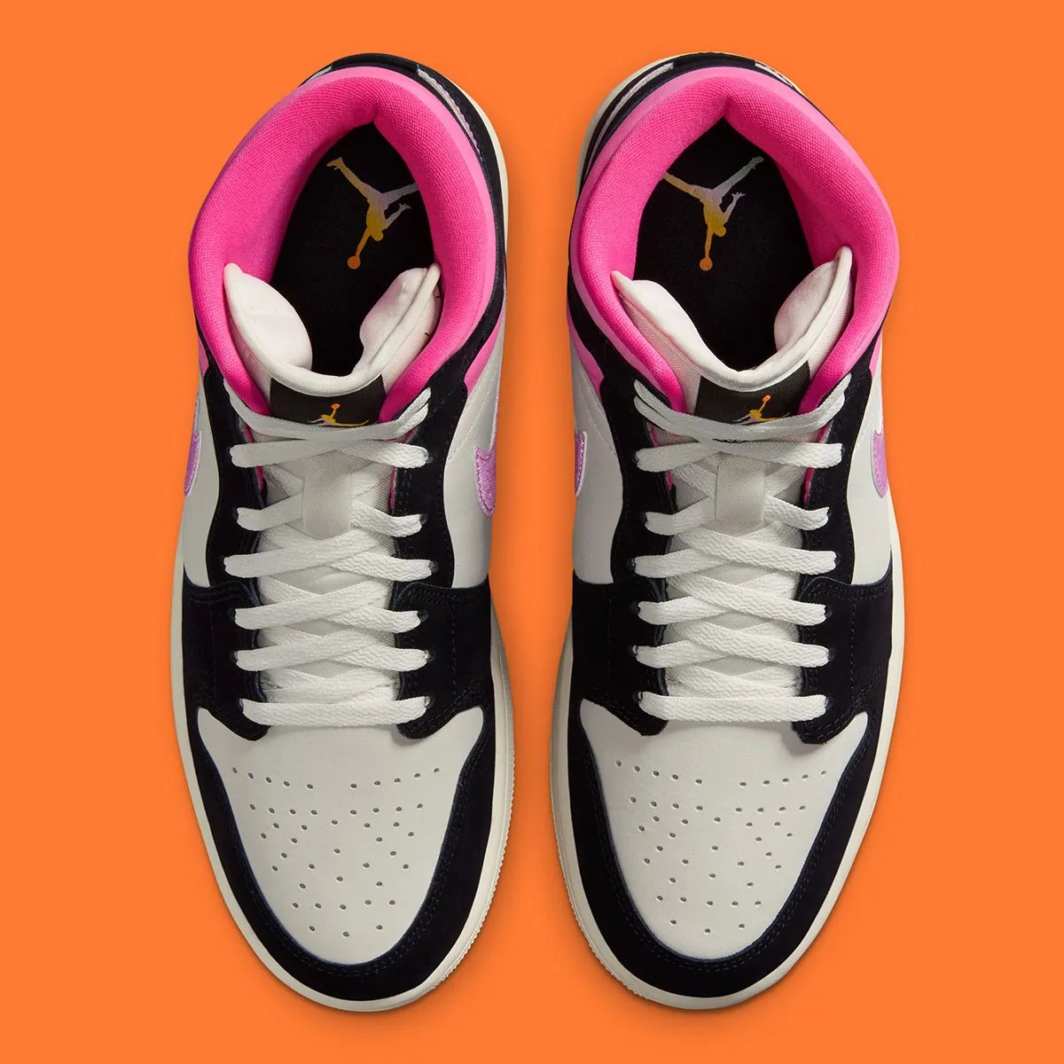 Air Jordan 1 Mid in Dunkin' Donuts-inspired orange and pink colorway, showing leather upper and classic silhouette - detail view 4