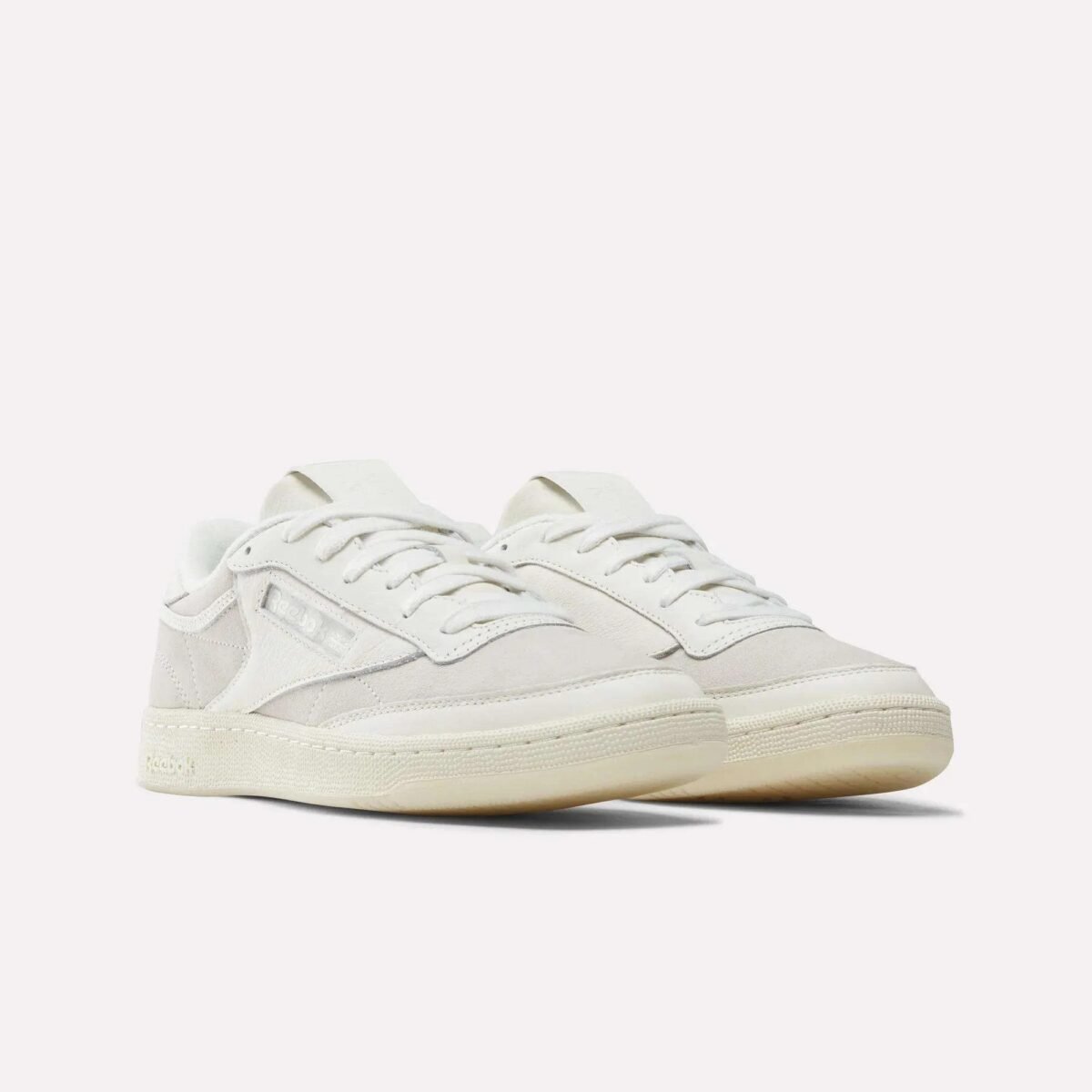 IDEA x Reebok Club C 85 'They Go In The Dark' white leather sneaker, side profile view showing classic court silhouette and tonal design - detail view 3