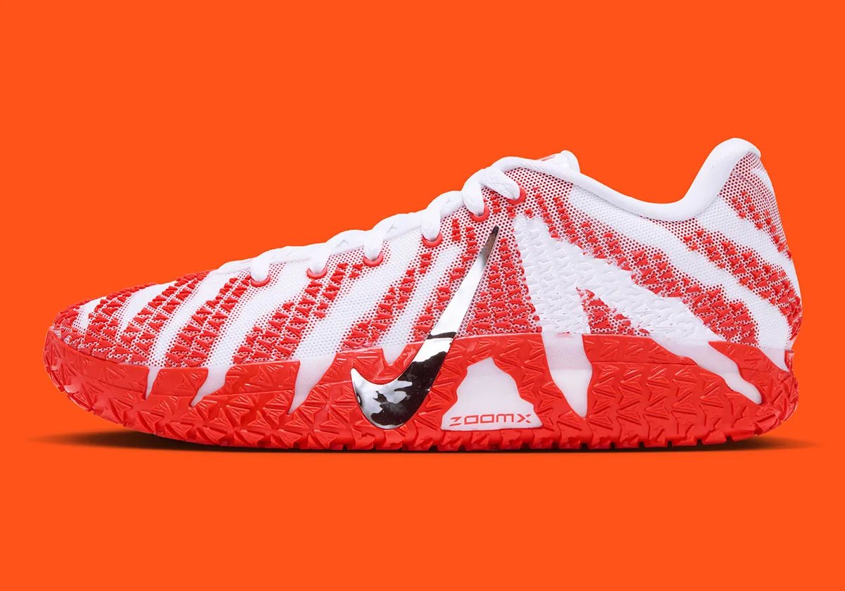 Nike Ja 3 Team Bank Orange featuring white synthetic upper with orange accents and silver Swoosh - detail view 1