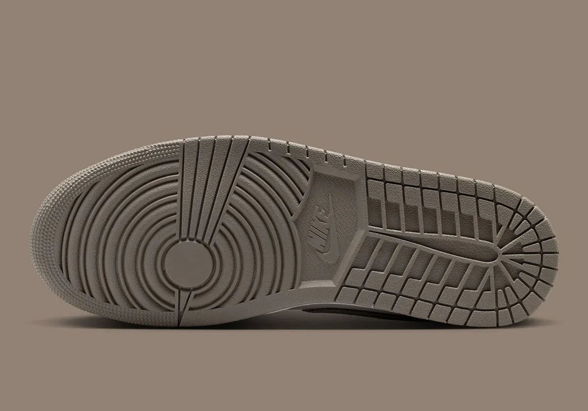 Air Jordan 1 Low in Olive Grey with pebbled leather overlays and Silver Sage base, shown from multiple angles - detail view 2
