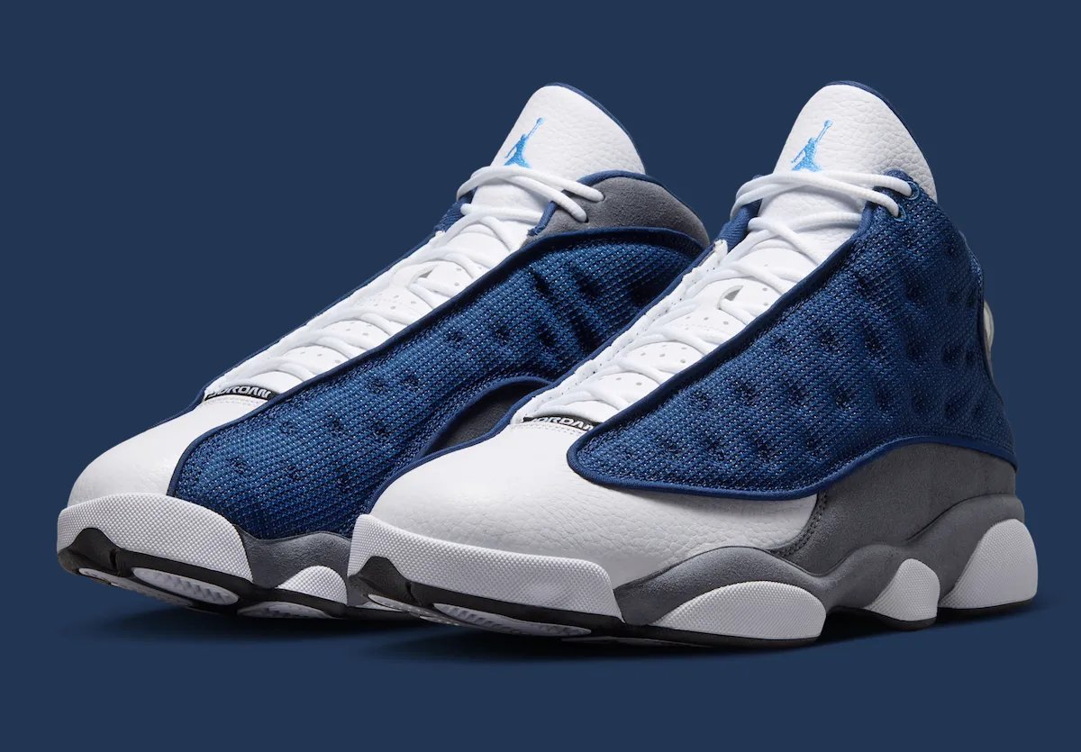 Air Jordan 13 "Flint" in Navy, Flint Grey, and White with reflective mesh upper and hologram jewel detail - detail view 2