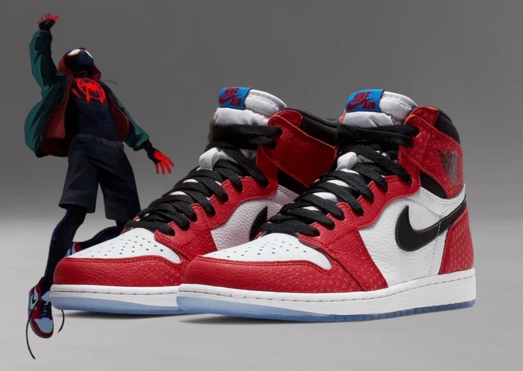 Air Jordan 1 High OG Origin Story in Gym Red, Black, and White with translucent icy outsole and reflective dots, released December 2018 - detail view 1