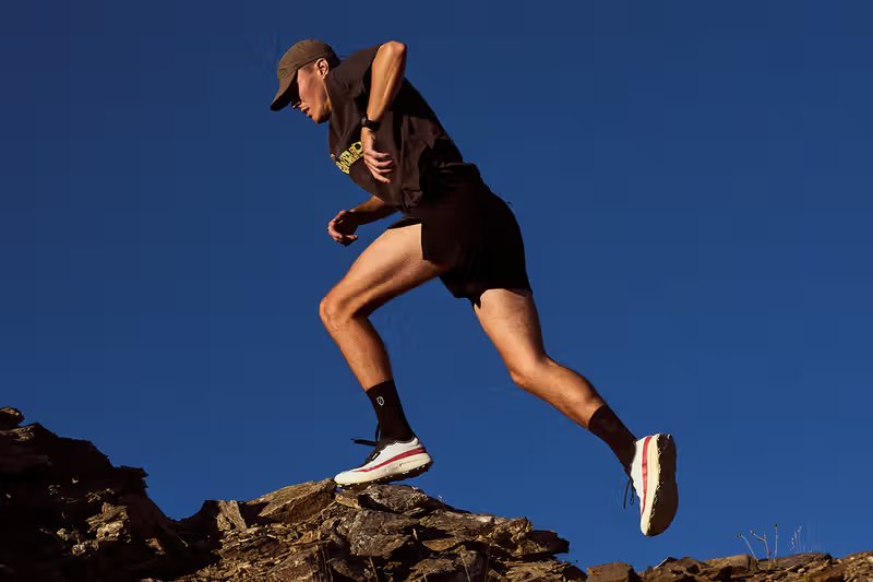 Norda 005 trail runner in Laser and Comet colorways, inspired by 1980s Group B rally racing aesthetics - detail view 2
