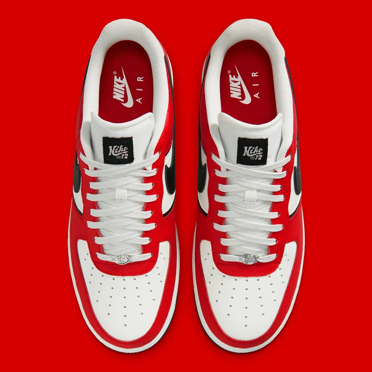 Nike Air Force 1 Low in University Red and black with diamond heel branding and Sail quarter panel - detail view 4