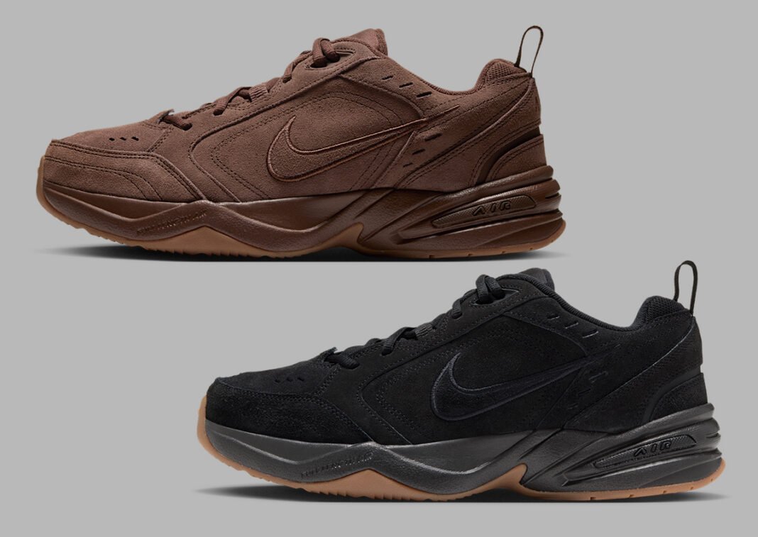 Nike Air Monarch Suede Pack in Cacao Wow and Black colorways with Gum Medium Brown outsoles, Holiday 2026 release