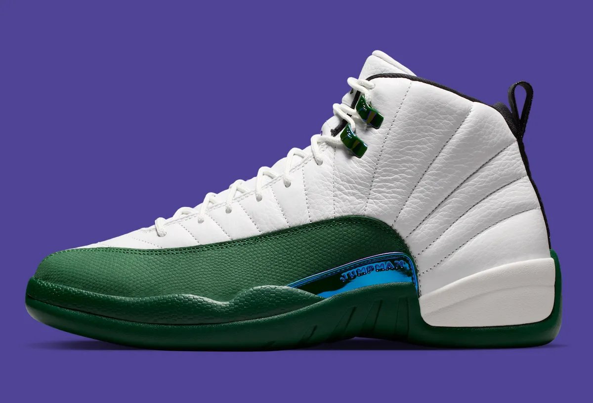 Air Jordan 12 Bucks 'Idols Become Rivals' in Summit White, Gorge Green, and Fierce Purple, inspired by Ray Allen's Milwaukee Bucks player exclusive - detail view 3