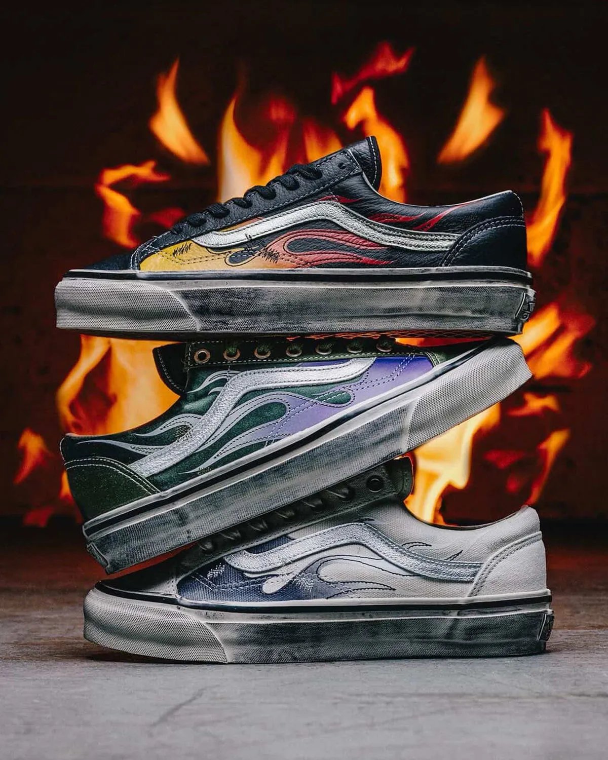 Vans Old Skool in Archive Flame colorway showing canvas upper with side stripe detail - detail view 4